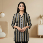 Striped Khadi Cotton Short Kurti – Casual, Office & College Wear - Image 3