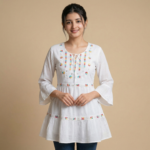 White Embroidered Short Kurti for Women – Soft Cotton - Image 3