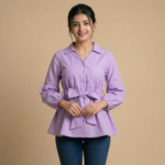 Lavender Tie-Waist Top with Puff Sleeves for Girl & Women - Image 2