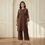 Brown Embroidered Kurta Palazzo Set for Women – Elegant Ethnic Wear