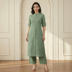 Sage Green Cotton Kurta Pant Set – Elegant Straight Fit Ethnic Wear