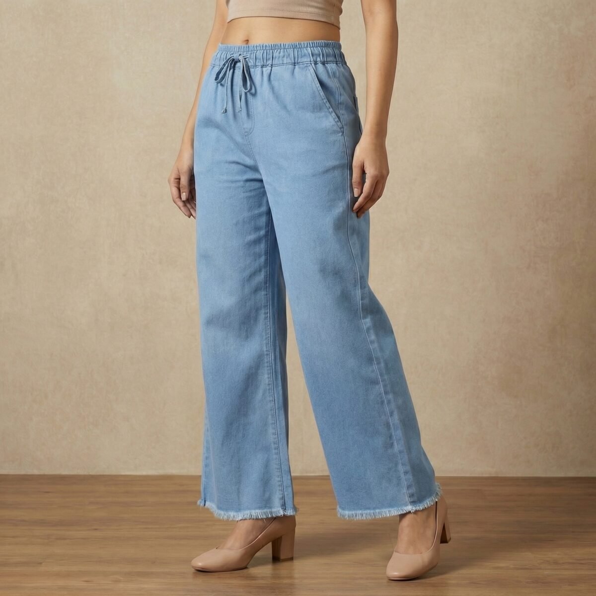 Women Blue Wide Leg Jeans – High Waist Palazzo Denim Trousers - Image 2