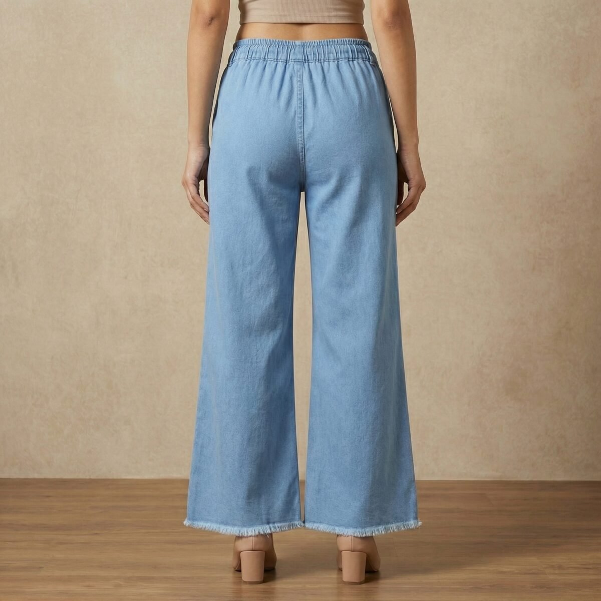Women Blue Wide Leg Jeans – High Waist Palazzo Denim Trousers - Image 3