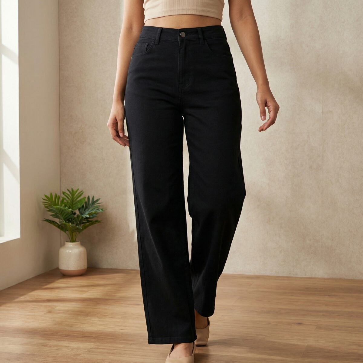 Straight fit black jeans for women, comfortable and stretchable jeans for girls - Image 4