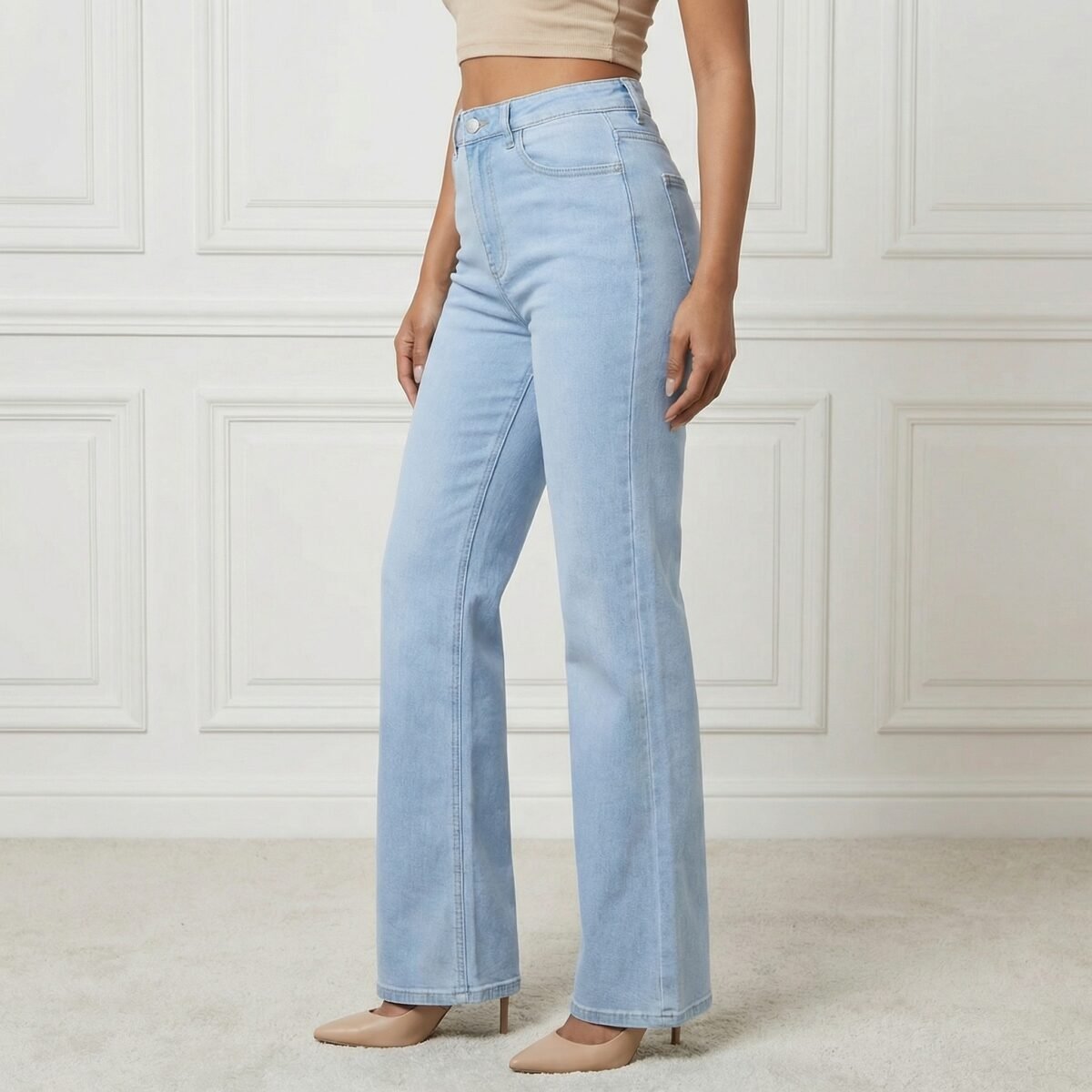 Classic Light Wash Straight Fit Denim Jeans - Image 2