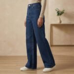 Dark Blue Straight Fit Wide Leg Jeans for Girl and Women - Image 3