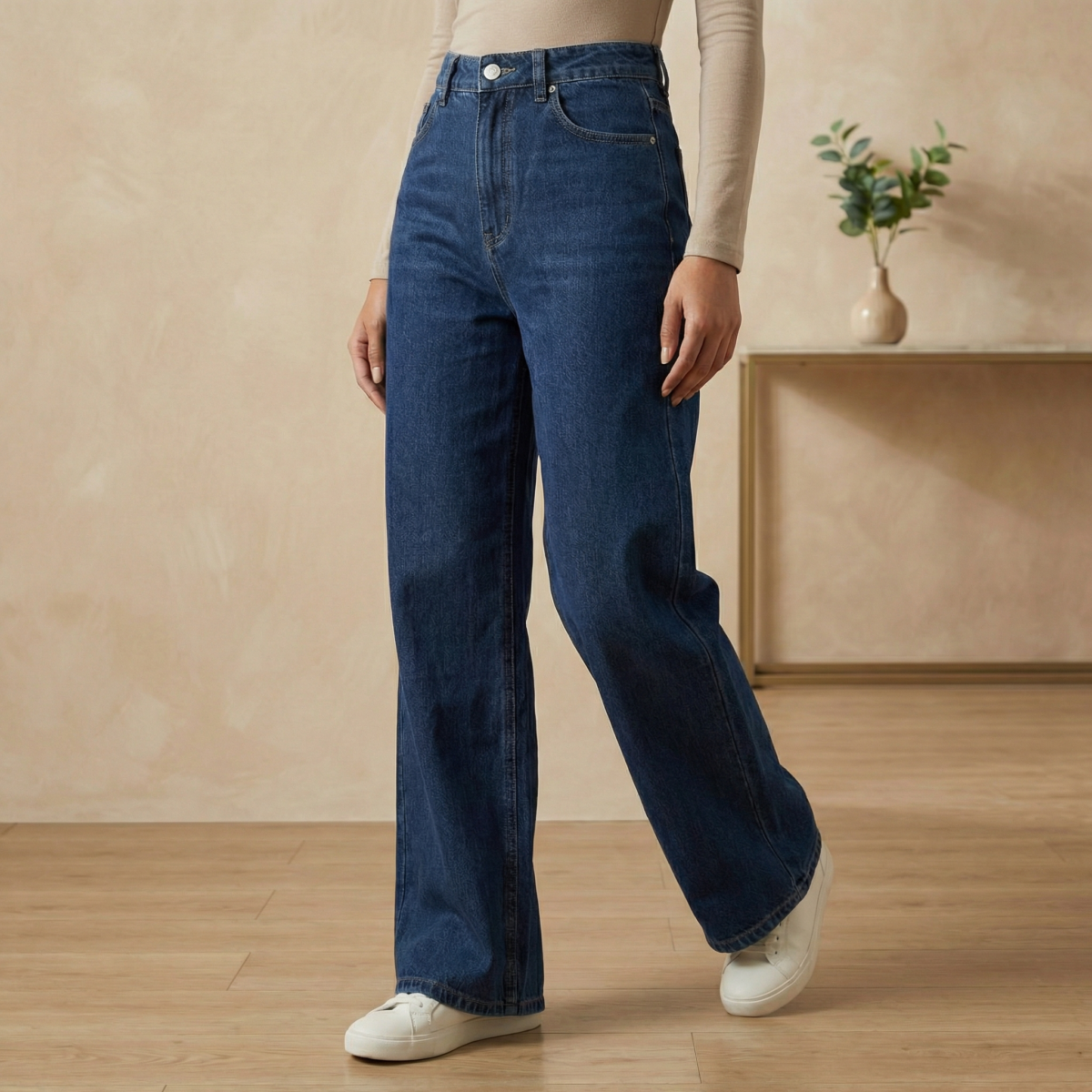 Dark Blue Straight Fit Wide Leg Jeans for Girl and Women - Image 2