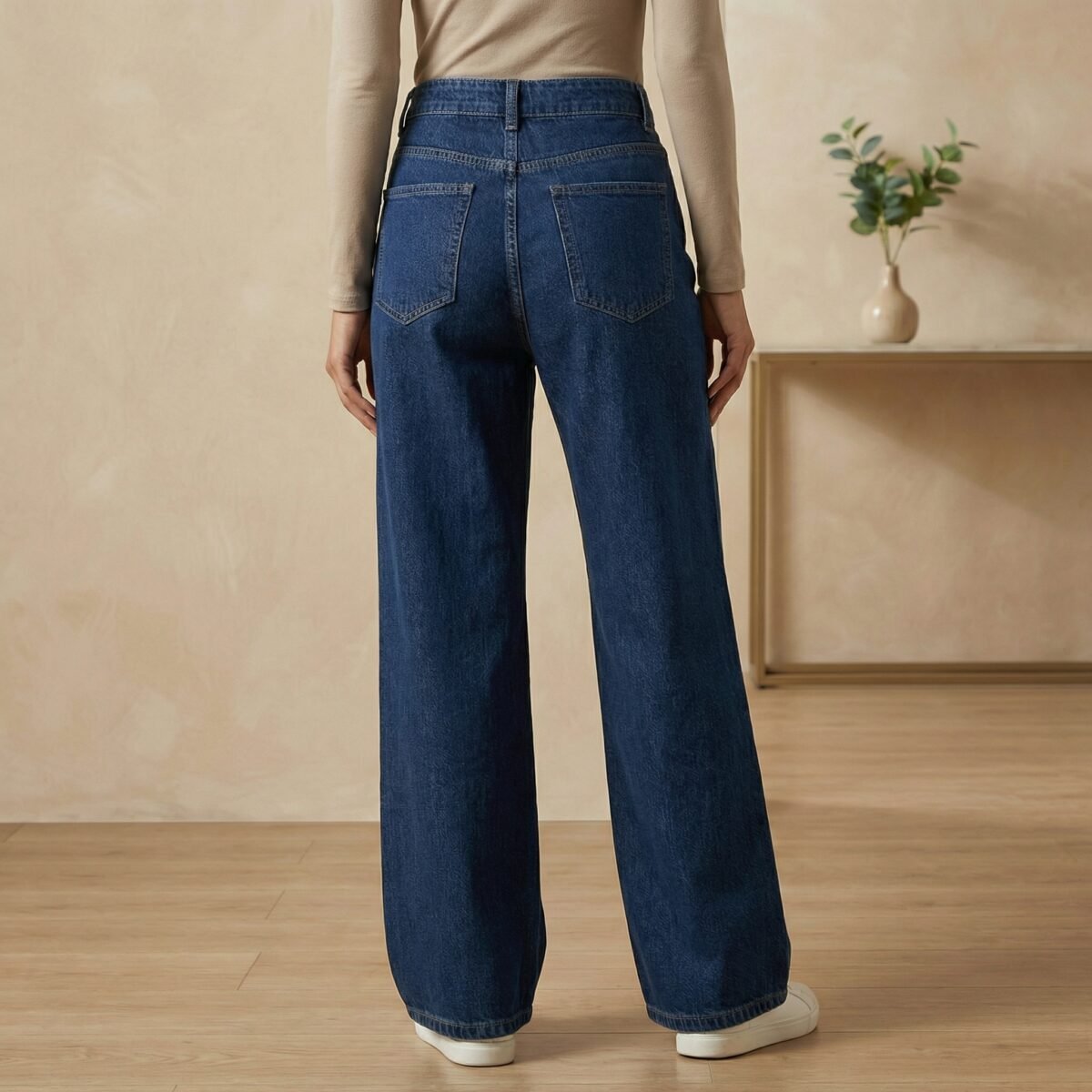 Dark Blue Straight Fit Wide Leg Jeans for Girl and Women - Image 4