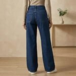 Dark Blue Straight Fit Wide Leg Jeans for Girl and Women - Image 4