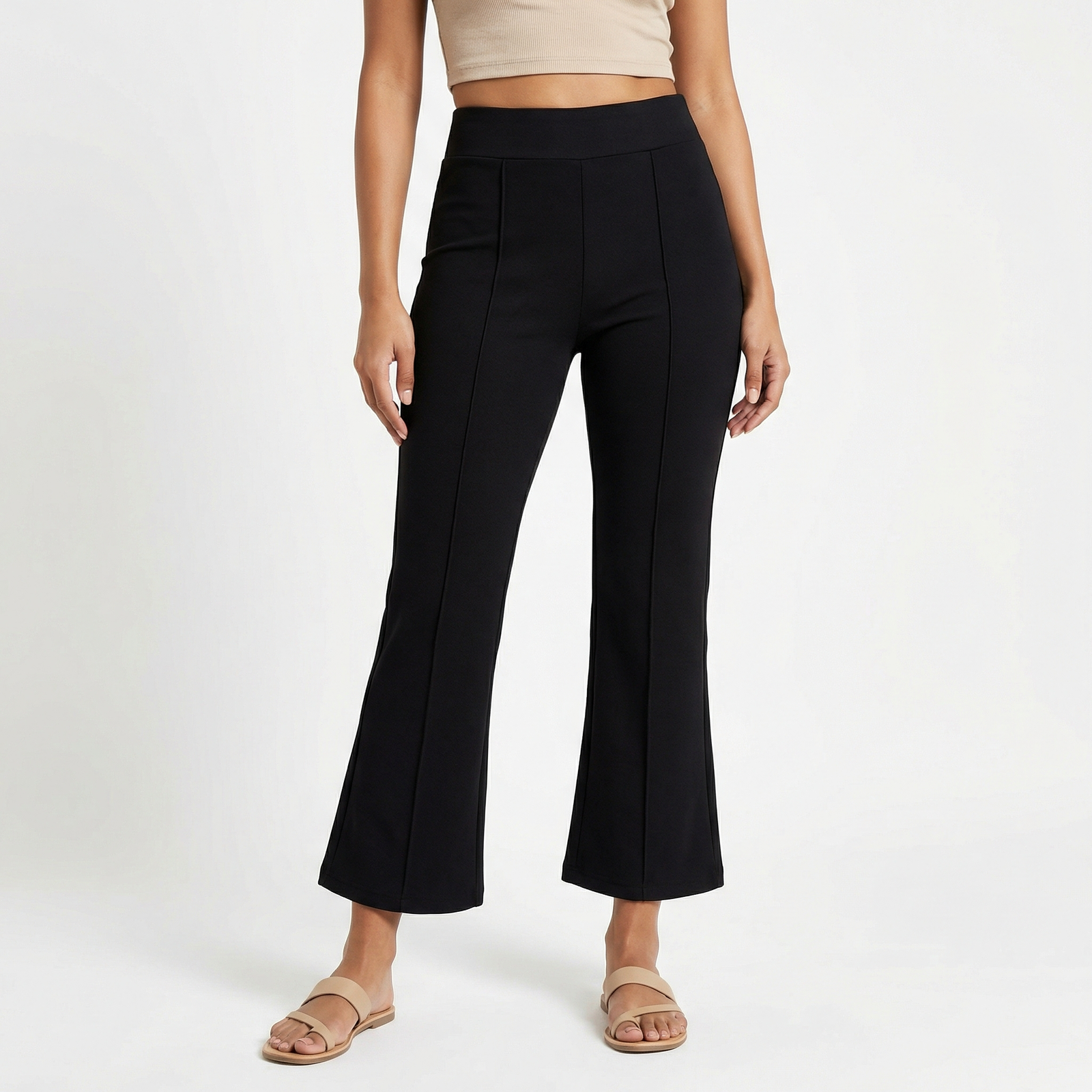 hf_20260223_084604_b4c046f2-47a8-49b3-bf61-60babbd6a77c Women’s High-Waisted Black Flared Jeggings – Stretch Fit Cropped Bootcut Pants - Image 1