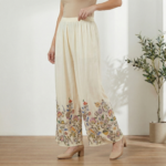 Women’s Cream Floral Embroidered Rayon Palazzos – Wide Leg Ethnic Bottom Wear - Image 2