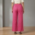 Fuchsia Pink Woven Stripe High-Rise Elasticated Palazzos for Women - Image 3