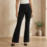 Black High-Waisted Flared Tailored Trousers for Girls and Women