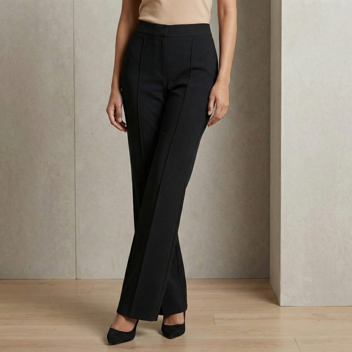 Women’s High-Waist Black Tailored Wide-Leg Trousers – Premium Formal Fit - Image 2