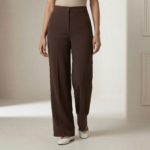 High-Waisted Brown Wide-Leg Tailored Trousers for Girls - Image 3