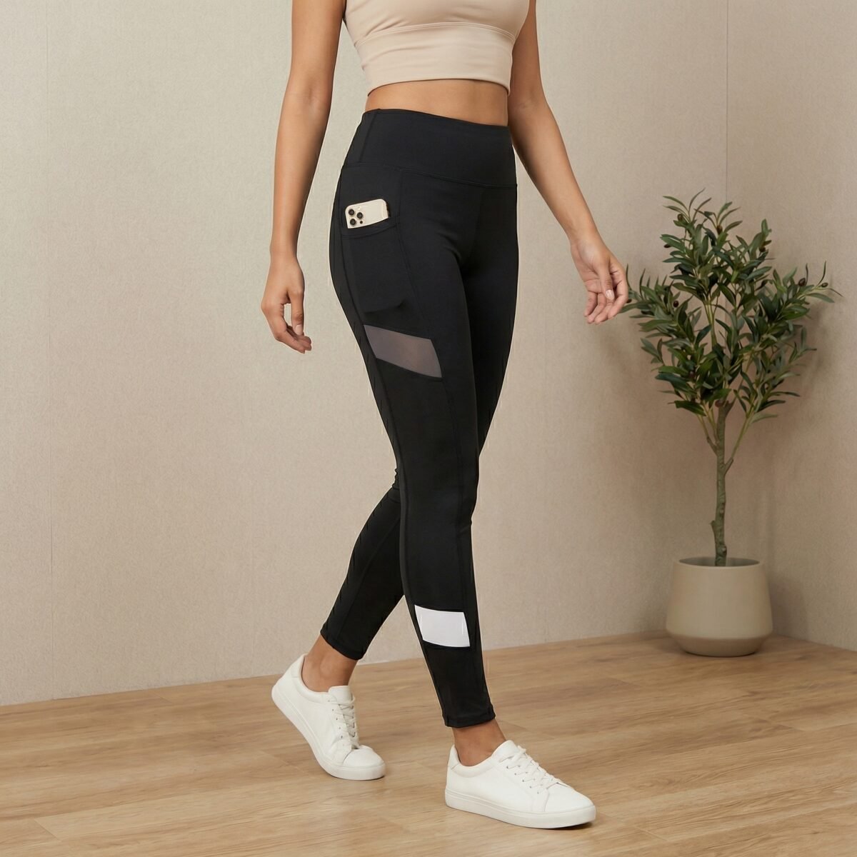High Waist Women’s Black Workout Leggings with Phone Pocket - Image 3