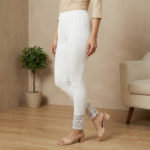 White Floral Lace Hem Stretch Leggings – High Waist Slim Fit - Image 2