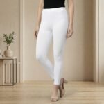 Solid White High-Waist Stretch Cotton Leggings – Ankle Length Slim Fit - Image 4
