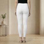 Solid White High-Waist Stretch Cotton Leggings – Ankle Length Slim Fit - Image 3