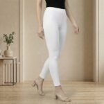 Solid White High-Waist Stretch Cotton Leggings – Ankle Length Slim Fit - Image 2