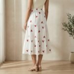 White Cherry Embroidered Tiered Cotton Midi Skirt for Girls - Image 4