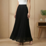 Black High-Waist Pleated Maxi Skirt – Flowy A-Line Elegant Long Skirt - Image 4