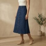 Dark Indigo Button-Front A-Line Denim Midi Skirt - Image 4