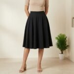 Black Flared Midi Skirt – Premium A-Line Knee Length