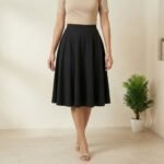 Black Flared Midi Skirt – Premium A-Line Knee Length - Image 3