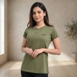 Olive Green Cotton Henley T-Shirt with Embroidered Logo