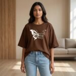 Fluttering Wings of Beauty Oversized Brown Cotton T-Shirt for Women