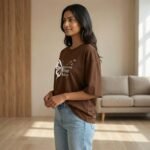 Fluttering Wings of Beauty Oversized Brown Cotton T-Shirt for Women - Image 4