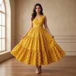 Mustard Yellow Polka Dot Midi Gown – Sleeveless Flowy Dress