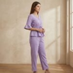 Lavender Crepe Peplum Top & Straight Pant Co-Ord Set - Image 2