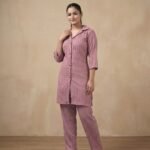 Rose Vertical Stripe Co-Ord Set – Shirt Style Top & Straight Pants - Image 3