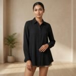 Solid Black Cotton Button-Down Shirt – Long Sleeve Casual Top