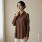 Brown Textured Crinkle Shirt – Relaxed Fit Long Sleeve Women’s Top - Image 4