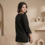 Elegant Black Embroidered V-Neck Short Kurti - Image 4