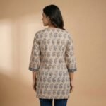 Beige Printed V-Neck Cotton Short Kurti - Image 4