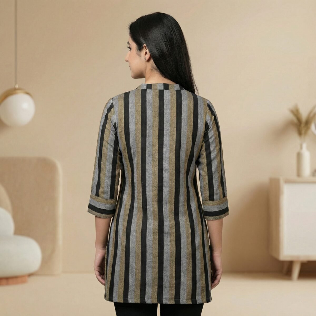 Striped Khadi Cotton Short Kurti – Casual, Office & College Wear - Image 4