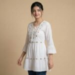 White Embroidered Short Kurti for Women – Soft Cotton - Image 4