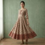 Brown Floral Cotton Anarkali Kurti with Heavy Flare & Printed Hem Border - Image 4