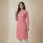 Pink Cotton Embroidered Kurti – Straight Fit Ethnic Wear - Image 2