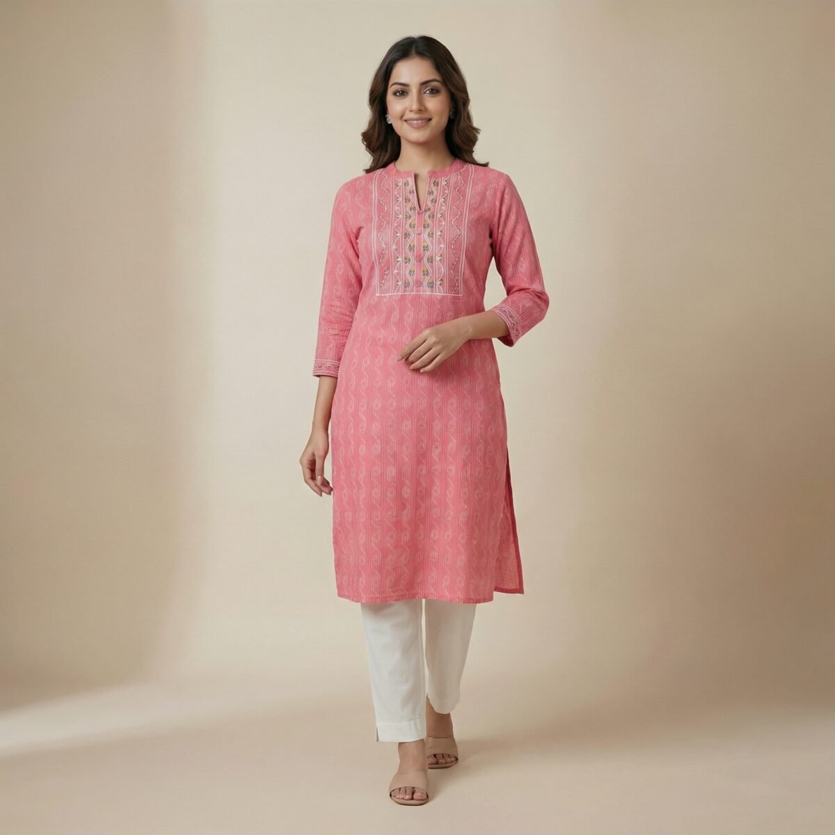 Pink Cotton Embroidered Kurti – Straight Fit Ethnic Wear - Image 4