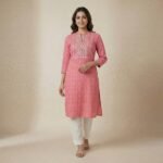 Pink Cotton Embroidered Kurti – Straight Fit Ethnic Wear - Image 4