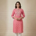 Pink Cotton Embroidered Kurti – Straight Fit Ethnic Wear