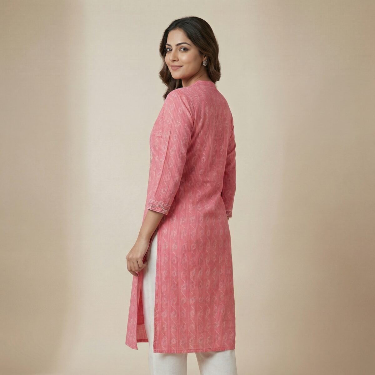 Pink Cotton Embroidered Kurti – Straight Fit Ethnic Wear - Image 3