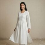 White Cotton Embroidered Anarkali Kurti with Lace Hem - Image 2