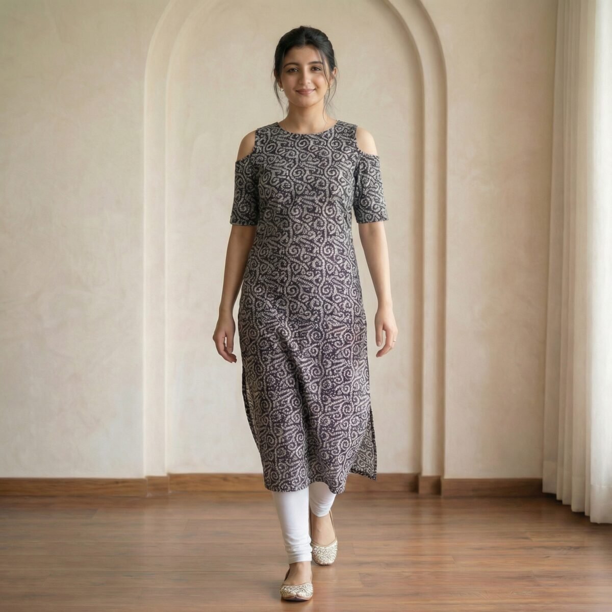 Printed Straight Kurti with Cold Shoulder Sleeves – Casual Ethnic Wear - Image 4