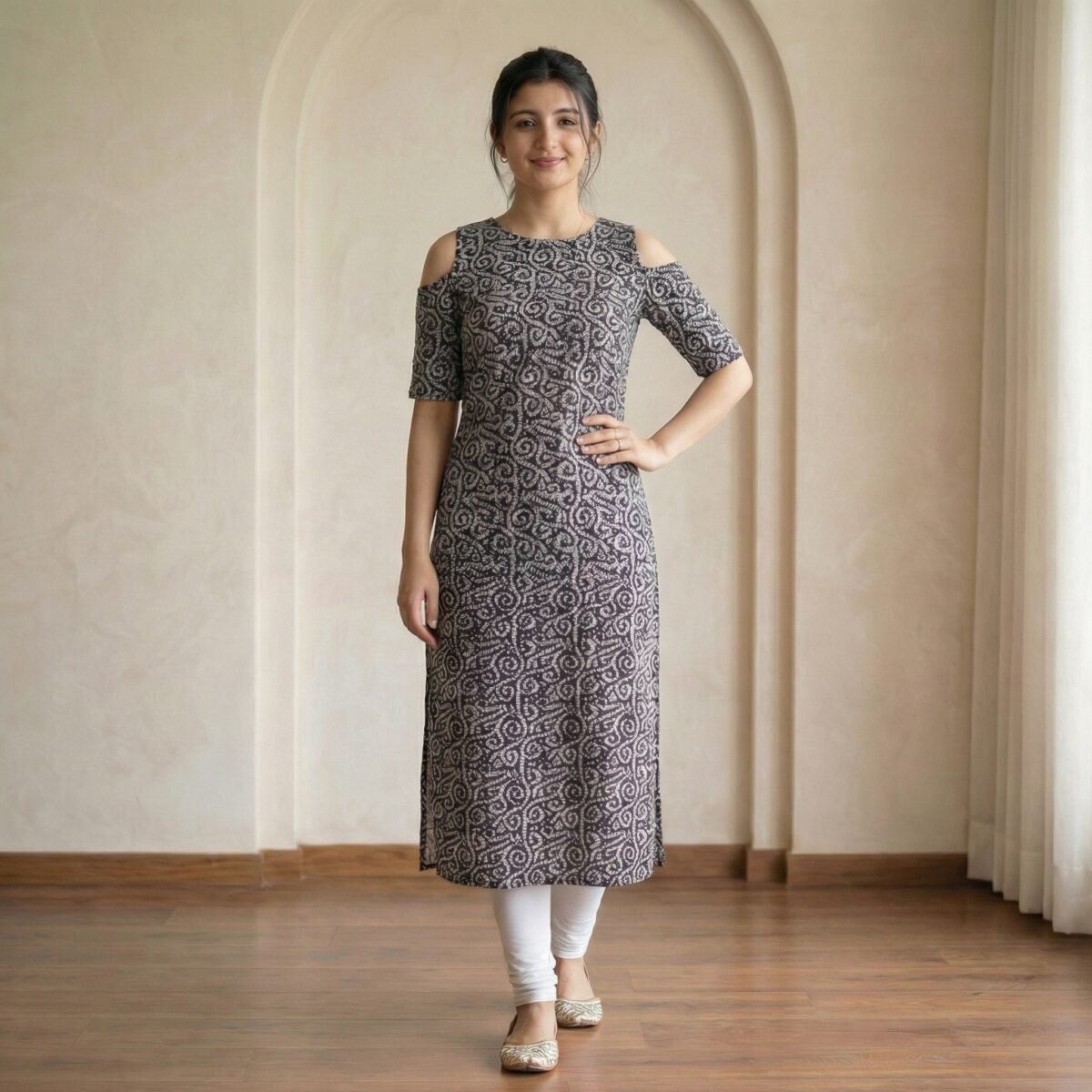 Printed Straight Kurti with Cold Shoulder Sleeves – Casual Ethnic Wear - Image 2